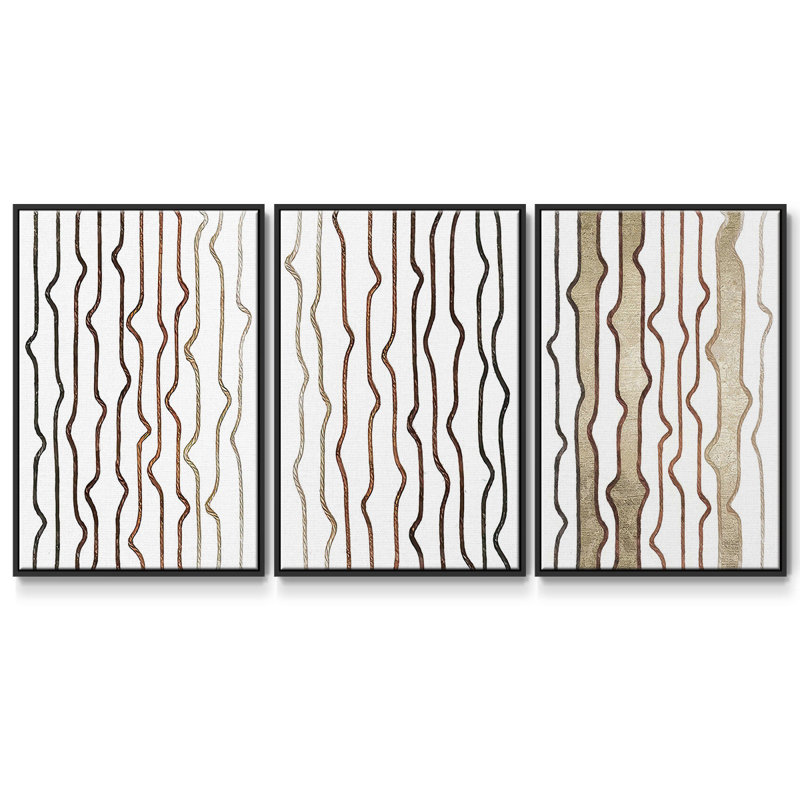 Jagged Flow I, ensemble de 3 toiles encadrées, Noir, H 36 po x l 72 po