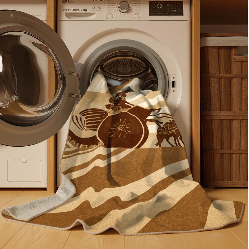 Tapis art déco lavable à la machine Palmerston War Chariot - beige, 5 x 7