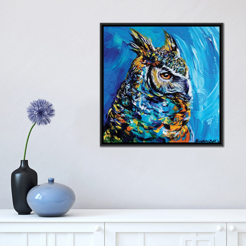 «Eagle Owl», reproduction sur toile, H 18 po x l 18 po x P 1,5 po, Toile avec cadre flottant noir, Pas de tapis