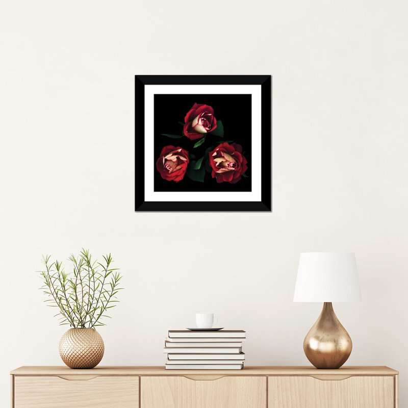 " Passionate Trio " by Magda Indigo, 16" H x 16" W x 1" D, Black Framed Fine Art Paper, White