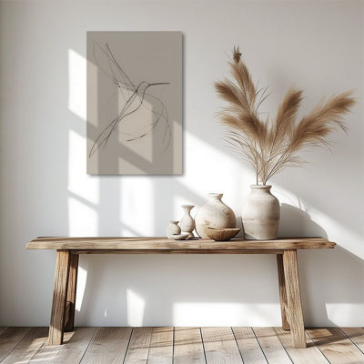 1pc Canvas Wall Art, Hummingbird Pattern, Abstract Lines, Minimalist Poster 24"x36" Framed Painting Room Wall Decor, Ideal Gift For Bedroom Living Roo