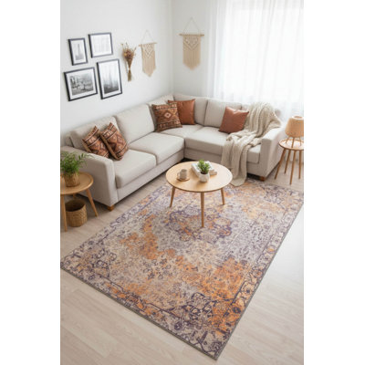 Yellow Vintage Look Woven Base Decorative Carpet