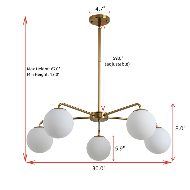 Kahliah 5 - Light Dimmable Sputnik Modern Linear Chandelier, Golden
