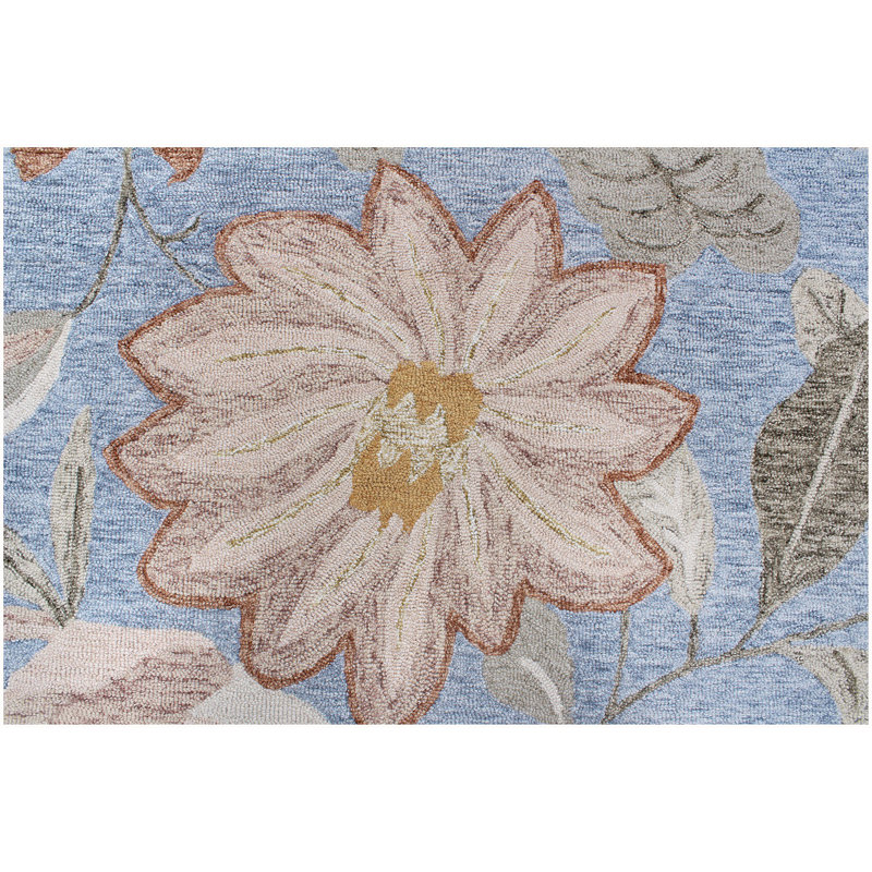 Tavernia Handmade Blue Floral Wool Area Rug, Rectangle 7'6" x 9'6"