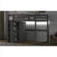 Lit plateforme mezzanine double avec cadre de rangement pour chambre à coucher en bois massif gris ardoise avec garde-robe intégrée, tablettes et éclairage DEL