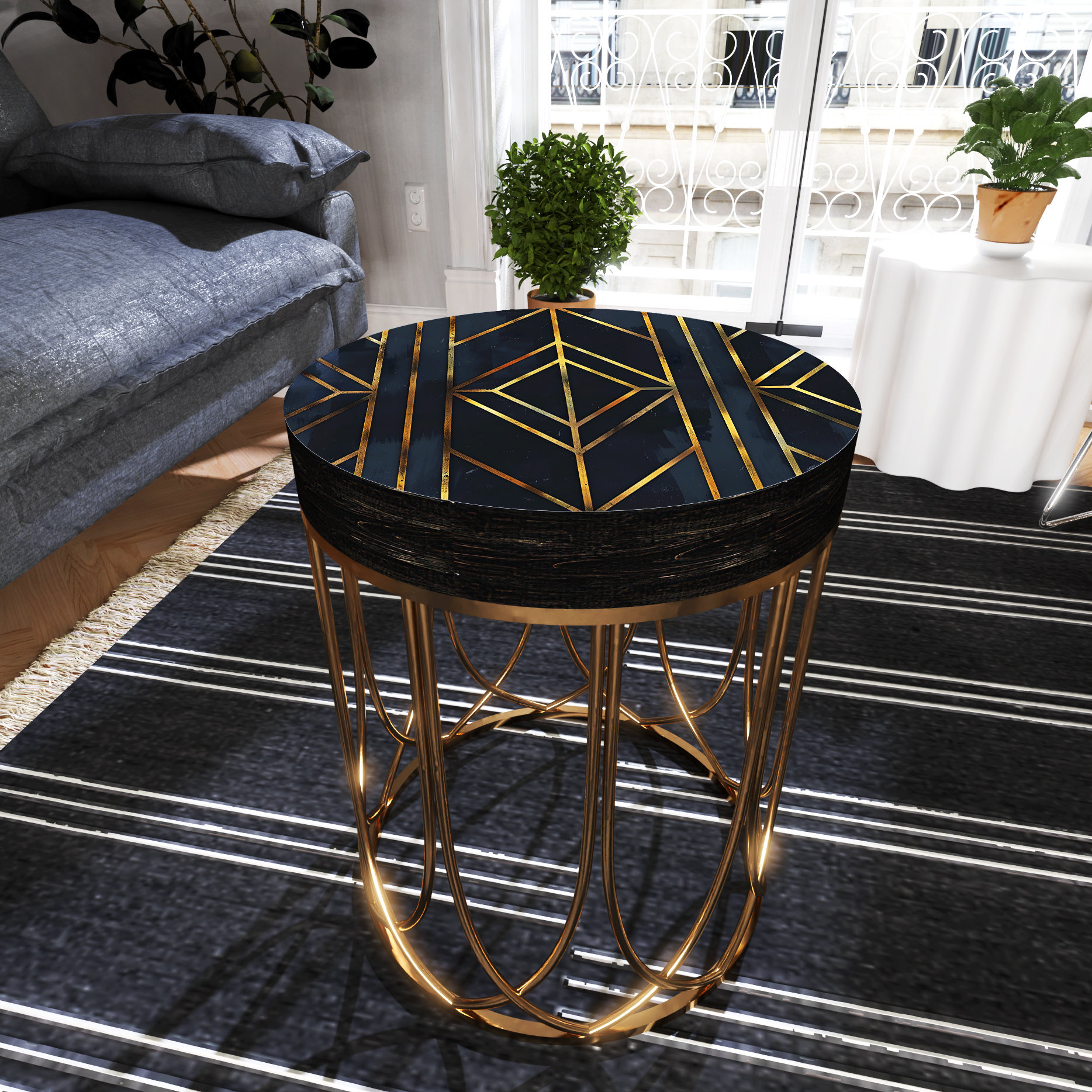 Fresh Look at East Urban Home Black Gold Geometric Accent Table