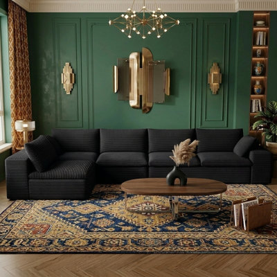 135.4"Boneless Couches for Living Room,L Shaped Comfy Cloud Modular Sectional Memory Foam Deep Seat Modular Sectional Sofa,No Assembly Required,black