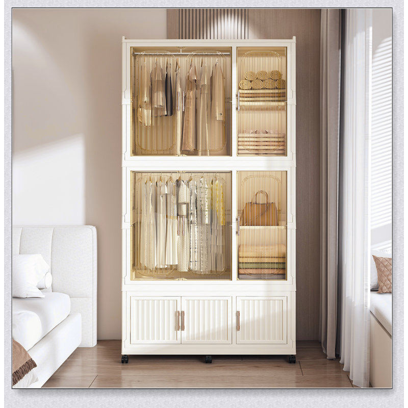 Garde-robe portatif avec 9 portes magnétiques, 9 cubes, 2 tringles de suspension et 6 cintres pour un rangement et un rangement des vêtements efficaces