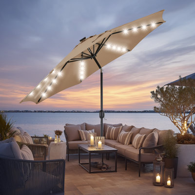 10ft Solar LED Solid Octagon Market Umbrella with Tilt Adjustment, UV-Resistant Fabric, Outdoor