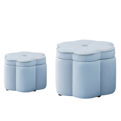 Seaglass Set of 2 Flower Petal Shape Velvet Upholstered Storage Ottoman Bench Stylish Multi-Functional Storage Footrest for Living Room & Entryway