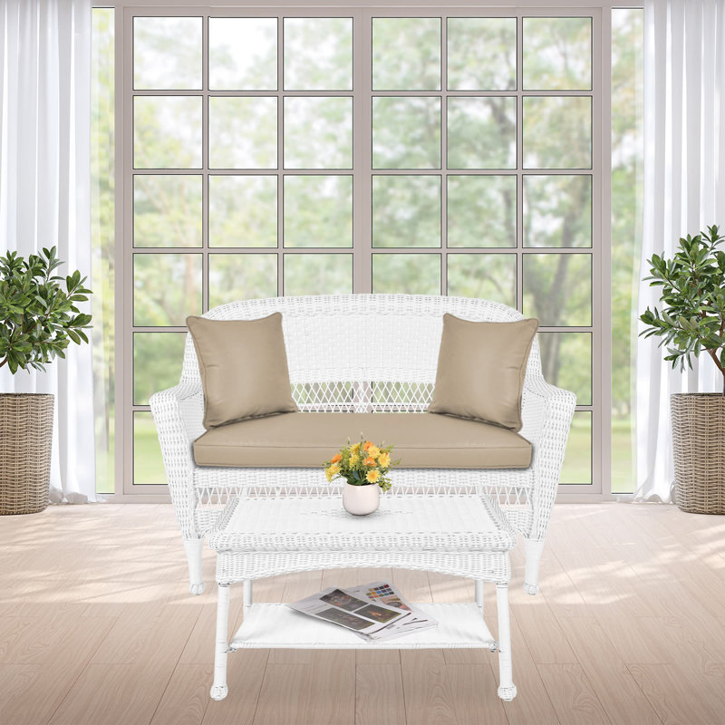 Nathanael 2 - Person Patio Conversation Set with Cushions, Tan, White