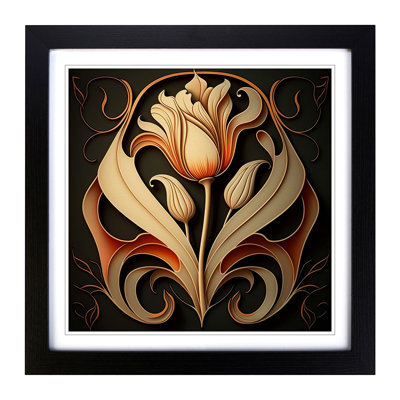 Tulip Flower Art Nouveau - Single Picture Frame Print on Wood