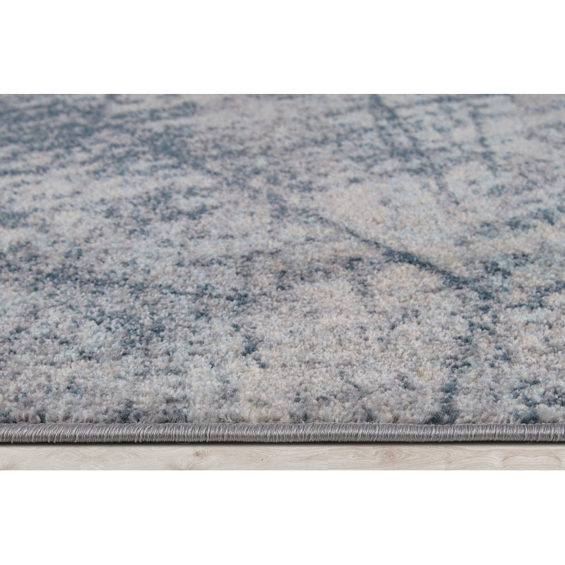 Tapis abstrait ivoire / bleu, Rectangle 5 pi 2 po x 7 pi 6 po