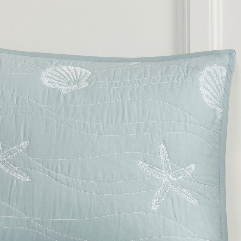 Dusty Blue Cotton Nautical Reversible Full Quilt Set