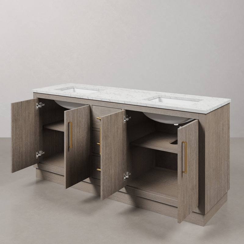 Ensemble de meuble-lavabo double 72 po Kamila, Or satiné, 60"