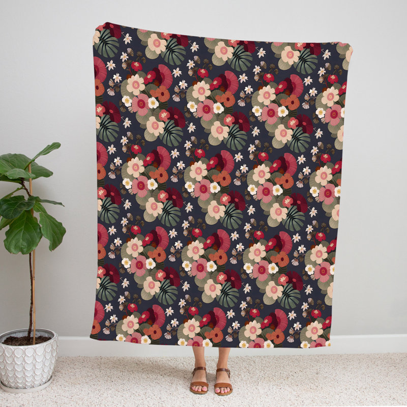 Throw Blanket, 68" W x 80" L, Floral/Abstract, Red/Gray