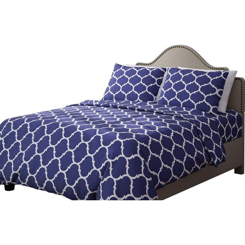 Basics Polyester Standard Geometric Shapes Duvet Cover, Twin, Navy / White