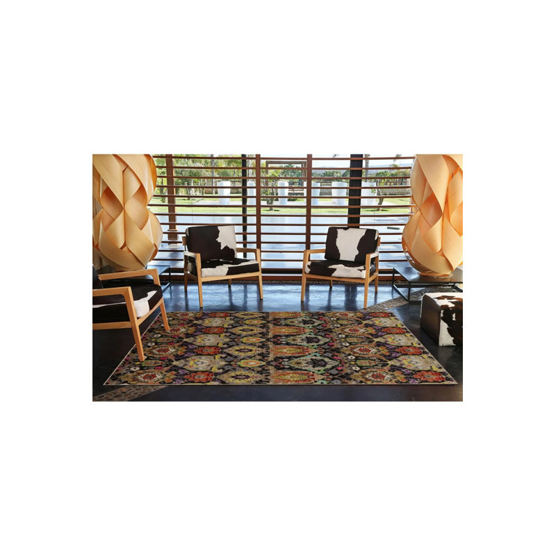 Woven Based Floral Decorative Washable Carpet, Round 5'