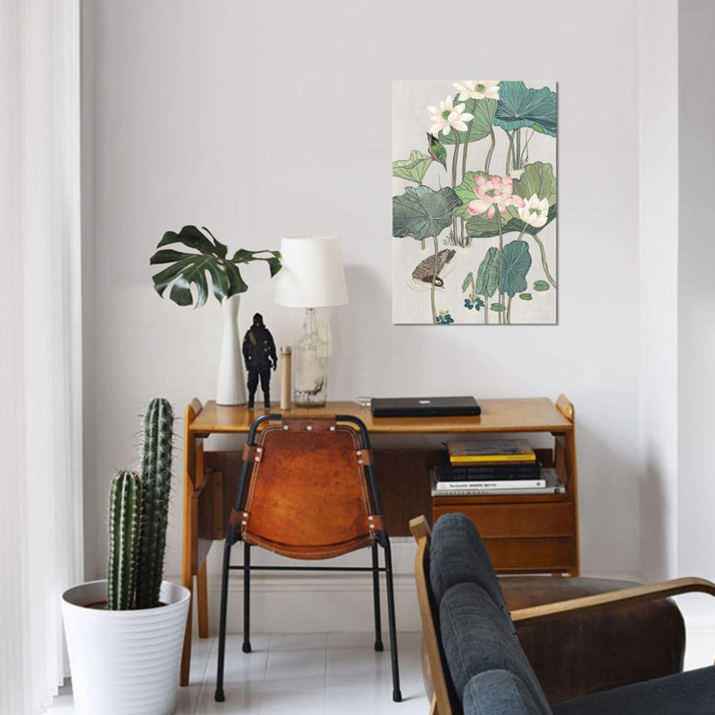«Lotus Pond II», reproduction sur toile, H 26 po x l 18 po x P 1,5 po, Toile avec cadre noir, Pas de tapis