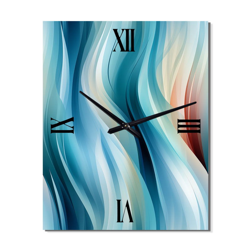 Horloge murale abstraite rayée en métal Blue Harmony Of Waves, Petit