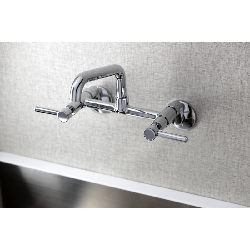 Kingston Brass Concord Double-Handle 2-Hole Wall-Mount Bridge Kitchen Faucet, Polished Chrome