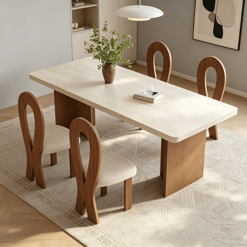 Table en pierre frittée de style crème, 29.5" H x 70.9" W x 31.5" D, 5
