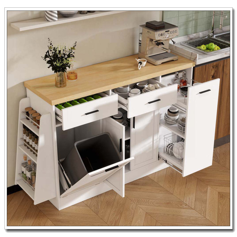 Buffet de rangement multifonctionnel, table d'îlot de cuisine, White
