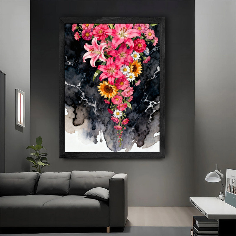Black Framed Gothic Floral Still Life Wall Art, Vintage Dark Whimsical Frame Print, 11" H x 9" W