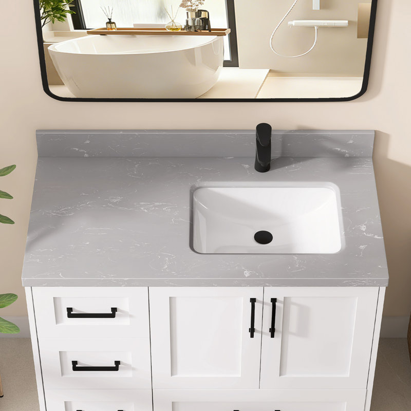 Comptoir de meuble-lavabo rectangulaire droit 42 po avec comptoir dosseret gris