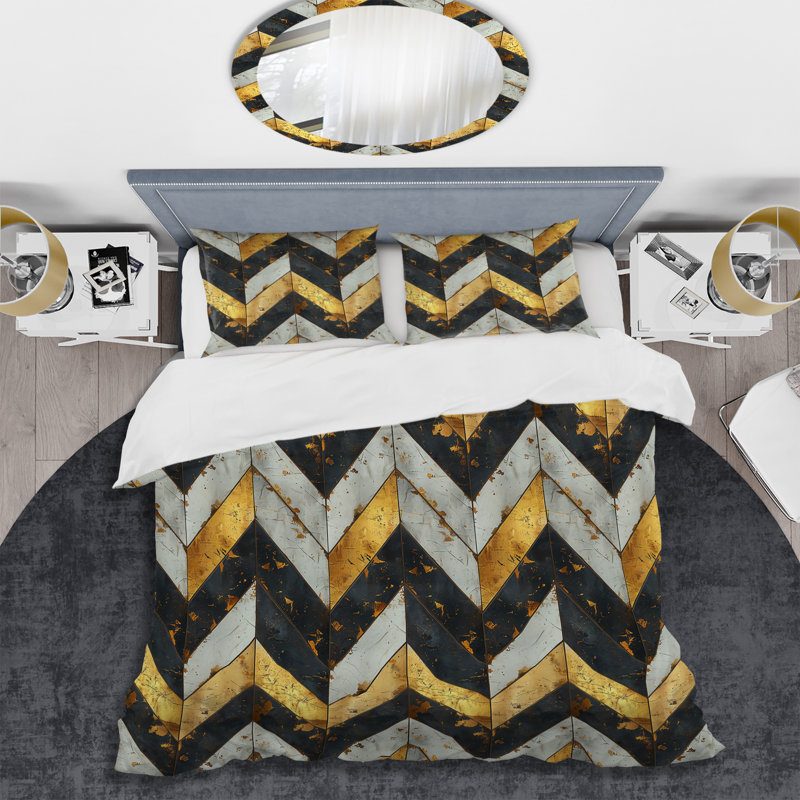 Ensemble de housse de couette ivoire à chevrons dorés - Glam, Housse de couette très grand + 2 taies décorativ