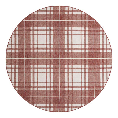 Tereon Plaid Machine Made Power Loom Polypropylene Plastic Indoor/Outdoor Area Rug in Red/White