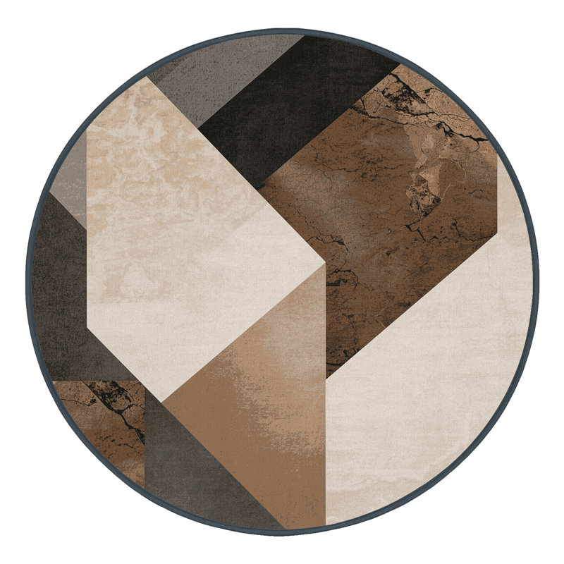 Tapis géométrique moderne lavable à la machine en brun - reliure noire, Rond 3 pi