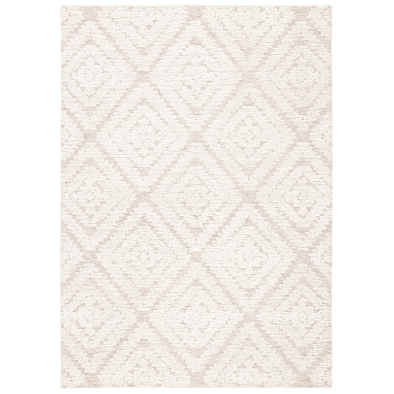 Tapis géométrique beige en coton / laine touffeté à la main Patricia, Rectangle 4 pi x 6 pi