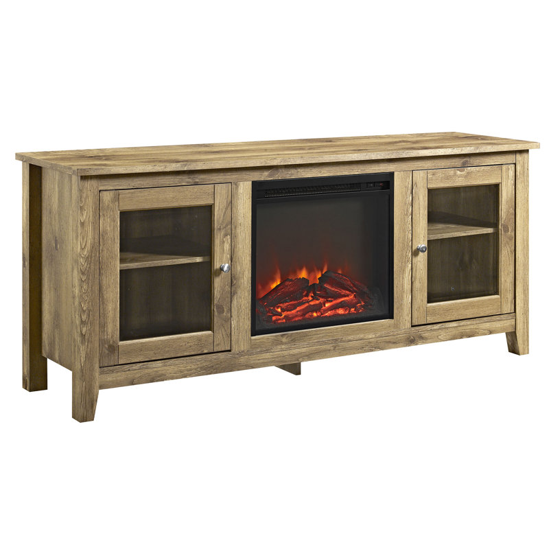 Kohn 58" 2-Door TV Stand with Electric Fireplace, Barnwood
