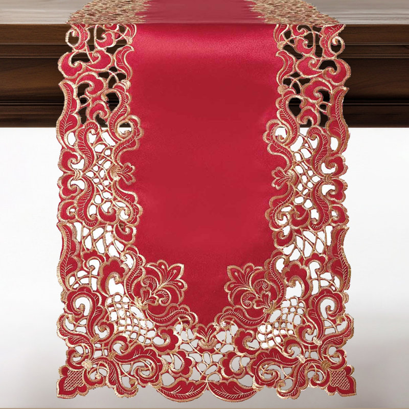 Onetha Elegant Table Runner and Placemats of Granada Collection for Stylish Valentine’s Day, Burgundy/Gold, 108" L x 14" W