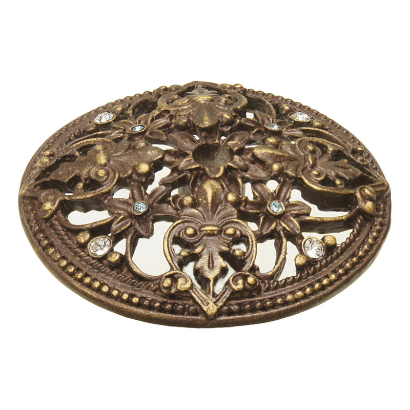 Juliane Grace large round back plate Clear & Aquamarine Swarovski Crystals in Antique Brass, Antique Brass