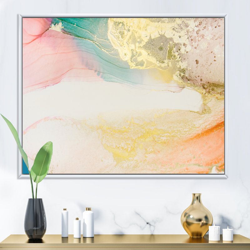 Art luxueux sur toile beige et doré de luxe, H 8 po x l 12 po x P 1 po, Toile avec cadre flottant blanc