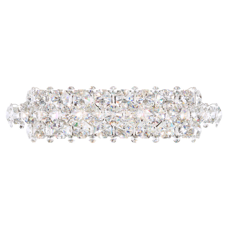 Baronet 7 Light 35in x 6.5in Bath Vanity & Wall Light in Polished Stainless Steel with Clear Optic Crystals, 5 Lights