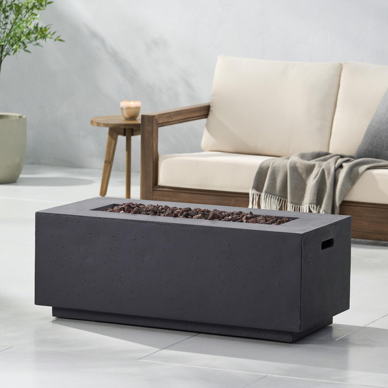 40" Outdoor 40,000 BTU Rectangular MgO Concrete Propane Fire Pit (Tank Cover not Included), Dark Grey