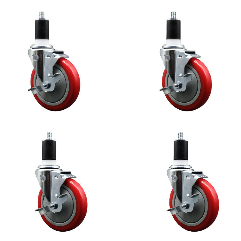 Ensemble de roulettes extensibles en poly pivotant 1-1 / 2 pouces avec frein SCC