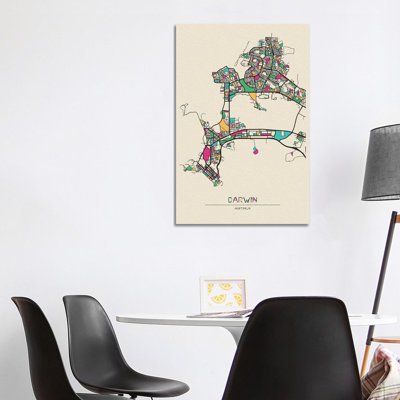 Darwin, Australia Map by Ayse Deniz Akerman - Wrapped Canvas Print