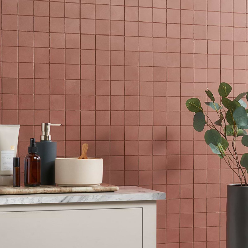 Clay 12x12 Matte Concrete Look Porcelain Mosaic Tile, Grace Red