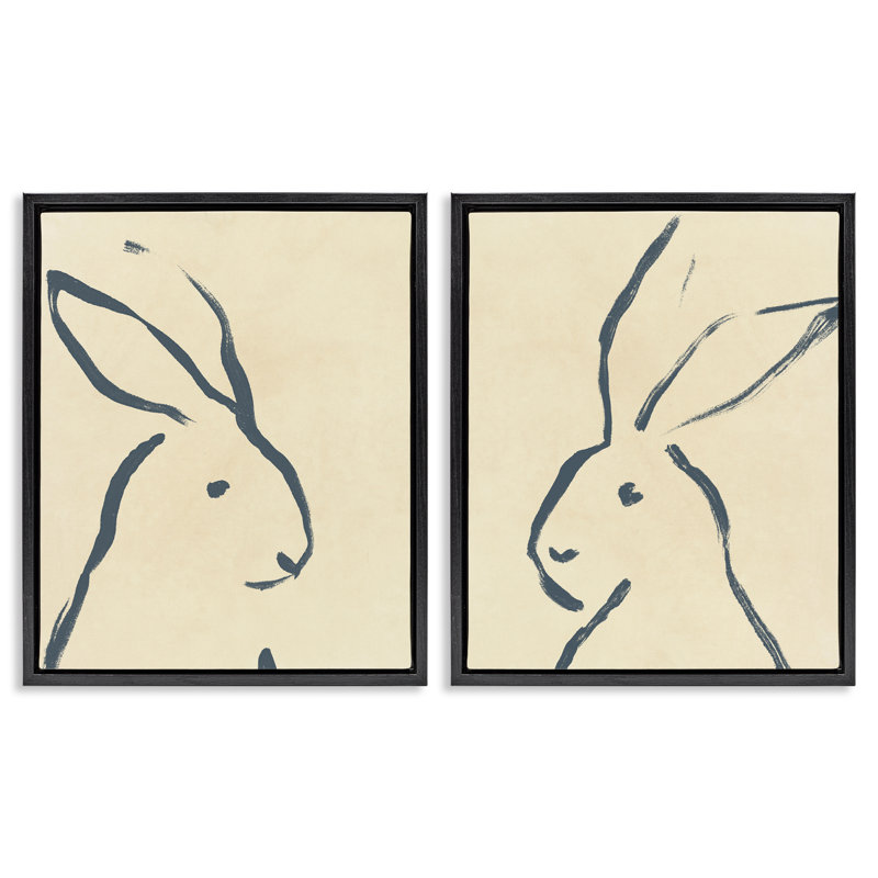 «Minimalist Rabbit Line», ensemble de 2 toiles flottantes encadrées par June Erica Vess, H 21 po x l 17 po