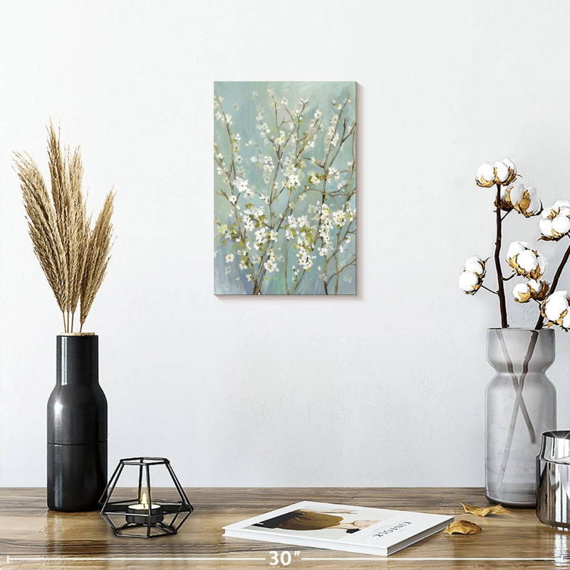 Harnek Teal Almond Blossoms, 12" H x 8" W