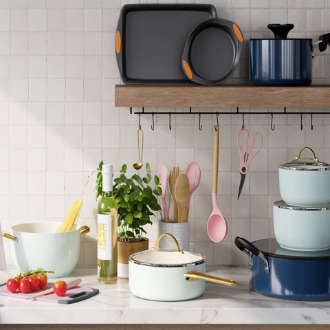 Kitchen Counter with new pots and pans
