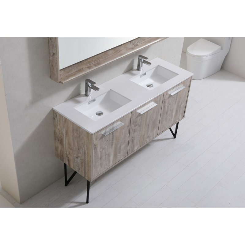 Almaraz 59.125'' Double Bathroom Vanity with Quartz Top, Nature Wood