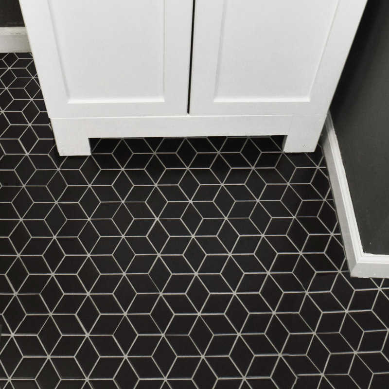 Metro Rhombus 10-1/2 " x 12-1/8 " Porcelain Mosaic Floor & Wall Tile, Matte Black