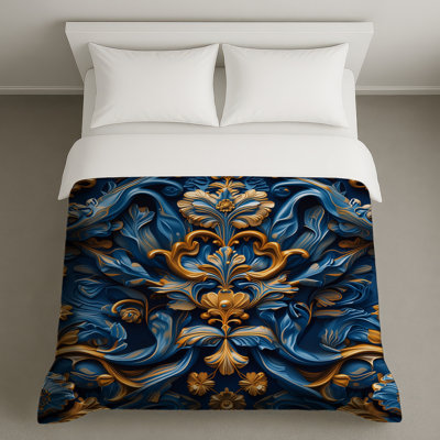 Blue Gold Baroque Pattern Duvet Covers