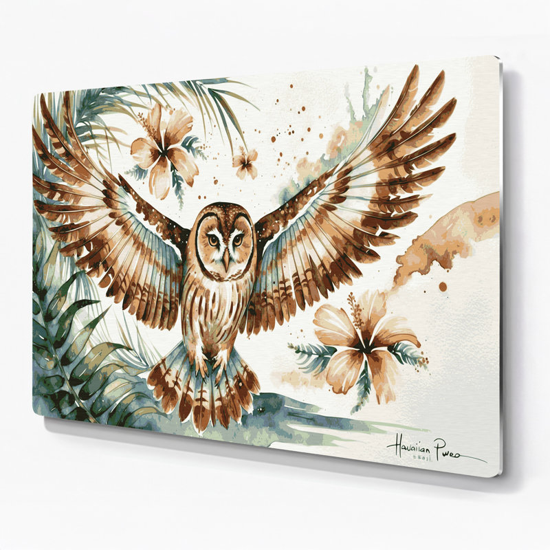 Hawaiian Hawaiian Owl, art mural en métal blanc, H 11 po x l 14 po