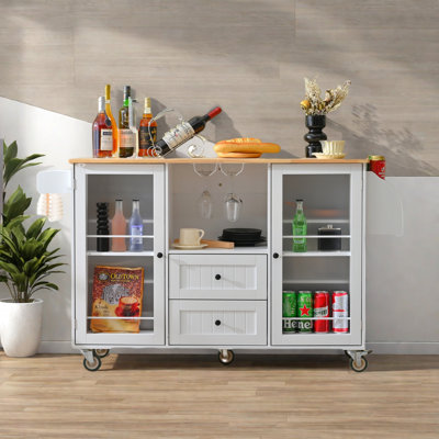 Kitchen Island  With Dropleaf Top, Towel Rack, Spice Rack, 2 Drawers And 2-door Cabinet